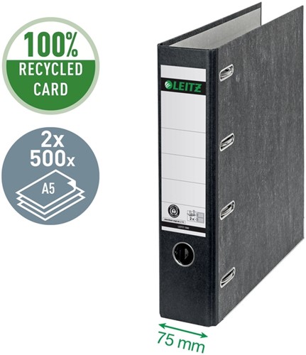 Ordner Leitz 1092 giro-bank met dubbele mechaniek 75mm karton A4 zwart-3