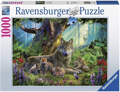 Puzzel Ravensburger Familie wolf in het bos 1000 stukjes