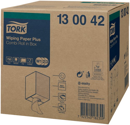 Poetspapier Tork W2 Plus Premium 2-laags 750 vel wit 130042-3