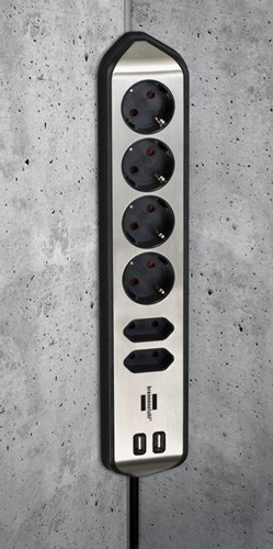 Stekkerdoos Brennenstuhl bureau Estilo 6vdig incl 2 USB 2m zw/zilver-2