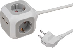 Stekkerblok Brennenstuhl 4 voudig inclusief 2 USB 140cm wit/grijs