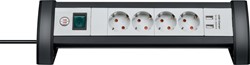Stekkerdoos Brennenstuhl bureau Premium 4 voudig inclusief 2 USB 1.8 meter wit/grijs