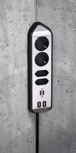 Stekkerdoos Brennenstuhl bureau Estilo 4vdig incl 2 USB 2m zwart/zi-2