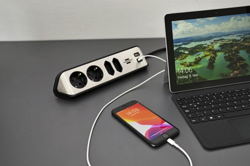 Stekkerdoos Brennenstuhl bureau Estilo 4 voudig inclusief 2 USB 2 meter zwart/zilver-5