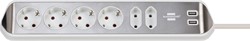 Stekkerdoos Brennenstuhl bureau Estilo 6 voudig inclusief 2 USB 2m meter wit/zilver