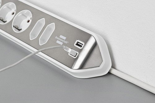Stekkerdoos Brennenstuhl bureau Estilo 6 voudig inclusief 2 USB 2m meter wit/zilver-1