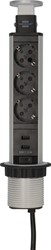 Stekkerdoos Brennenstuhl toren 3 voudig inclusief 2 USB 2 meter zwart/zilver