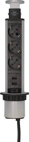 Stekkerdoos Brennenstuhl toren 3 voudig inclusief 2 USB 2 meter zwart/zilver
