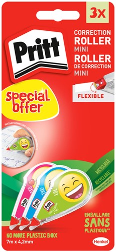 Correctietape Pritt mini flex 4,2mmx7m Emoji blister 2+1 gratis