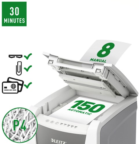 Papiervernietiger Leitz IQ Auto+ Office 150 P4 snippers 4x28mm-3