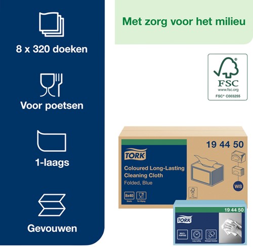 Reinigingsdoek Tork W8 Premium 1-laags 40 vel blauw 194450-3