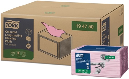 Reinigingsdoek Tork W8 Premium 1-laags 40 vel rood 194750-5
