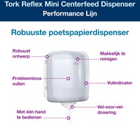 Poetspapierdispenser Tork M4 Reflex Performance wit 473190-2