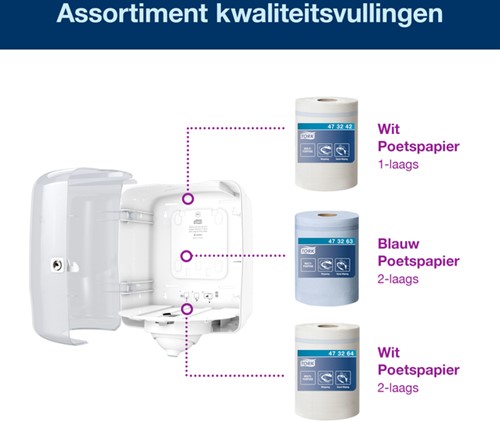 Poetspapierdispenser Tork M4 Reflex Performance wit 473190-3