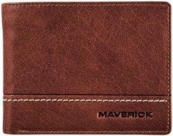 Portemonee Maverick Rough Gear compact met kleingeldvak RFID leer bruin