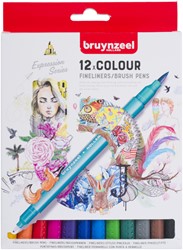 Fineliner Brush pen Bruynzeel Creatives set 12 kleuren