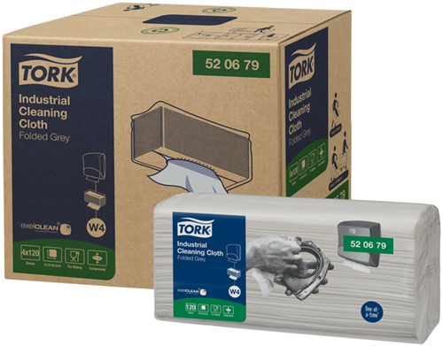 Reinigingsdoek Tork W4 Premium Industrial gevouwen 1-laags 4x120 vel grijs 520679-2