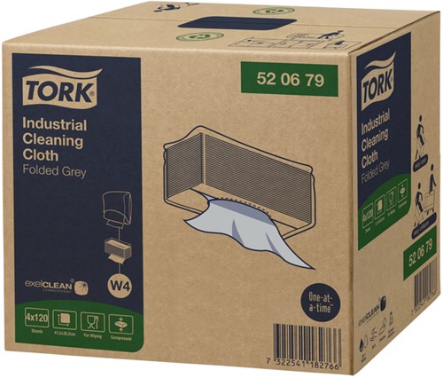 Reinigingsdoek Tork W4 Premium Industrial gevouwen 1-laags 4x120 vel grijs 520679-3