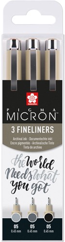Fineliner Sakura Pigma Micron 05 set zwart & grijs 3 maten