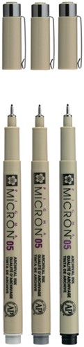 Fineliner Sakura Pigma Micron 05 set zwart & grijs 3 maten-3