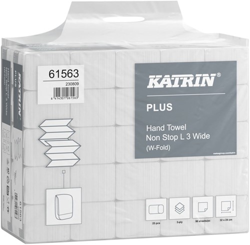 Handdoek Katrin Plus w-vouw 3-laags 240x320mm 25x90 vel wit 61563-2