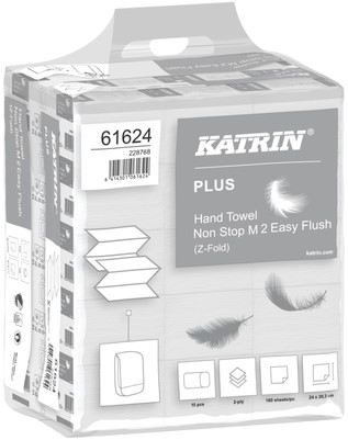 Handdoek Katrin Plus z-vouw 2-laags 203x240mm 15x160 vel wit 61624