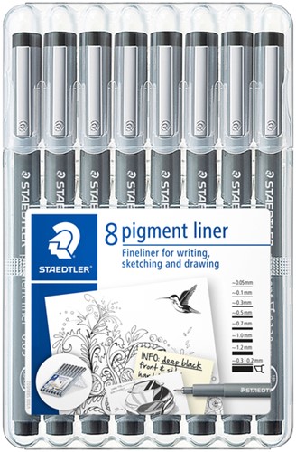 Fineliner Staedtler Pigment 308 zwart 8 stuks
