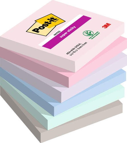 Memoblok Post-it 654 Super Sticky 76x76mm Soulful 6 stuks