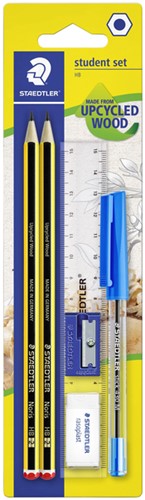 Schrijfset Staedtler 2 Noris potloden HB-balpen-gum-slijper-liniaal