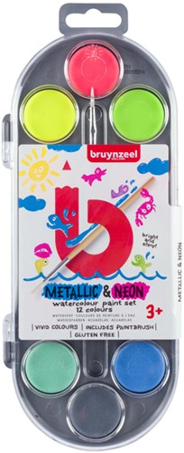 Waterverf Bruynzeel Kids set à 12 metallic- en neonkleuren