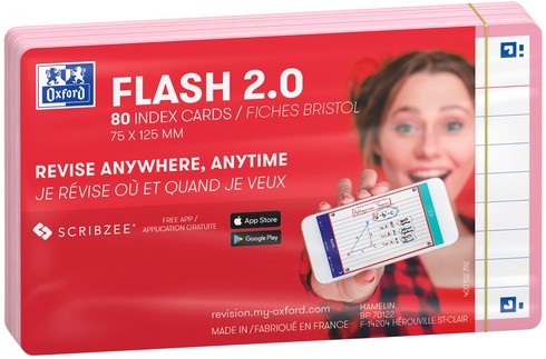 Flashcard Oxford 2.0 75x125mm 80 vel 250gr lijn roze-1