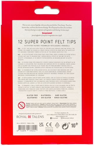 Viltstift Bruynzeel Super Point met witte wisstift set à 12 kleuren-2