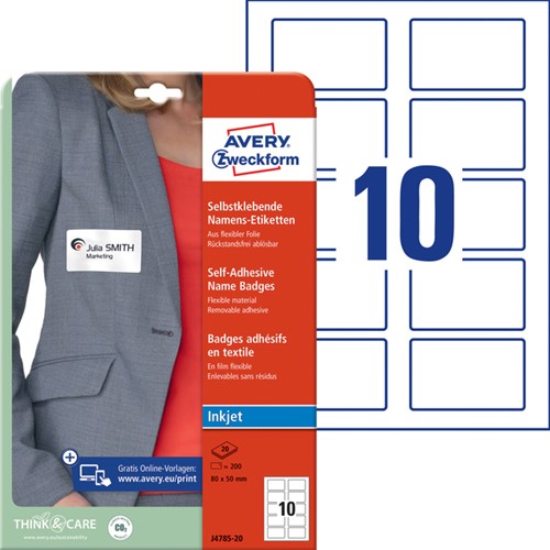 Naambadge etiket Avery Zweckform J4785-20 80x50mm wit 200 etiketten-2