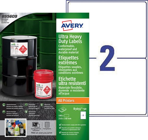 Etiket Avery B3655-50 148x210mm polyethyleen wit 100 etiketten-2