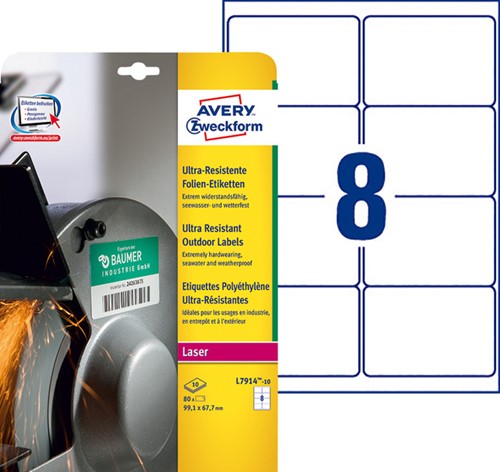 Etiket Avery L7914-10 99.1x67.7mm polyethyleen wit 80 stuks-2