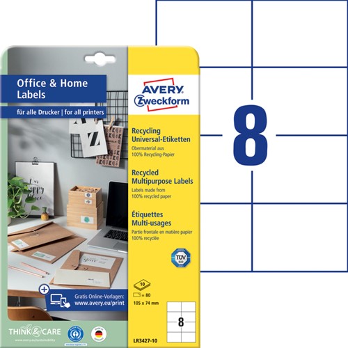 Etiket Avery LR3427-10 105x74 mm recycled wit 80 stuks-2