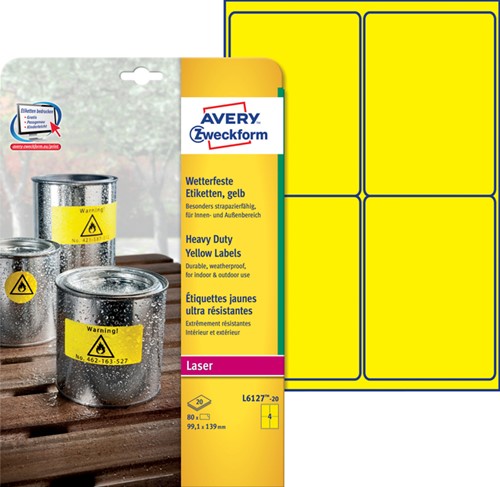 Etiket Avery L6127-20 99.1x139mm geel 80 stuks