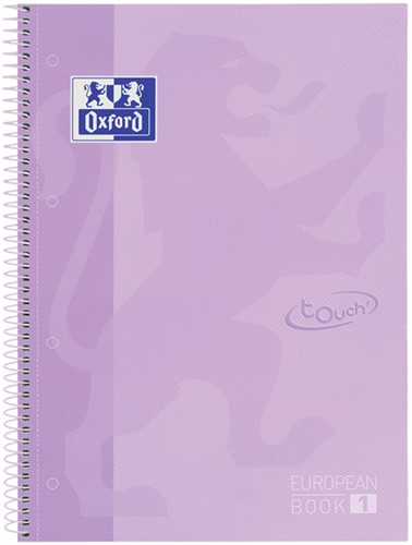 Notitieboek Oxford Touch Europeanbook A4+ 4-gaats lijn 160 pagina's pastel paars