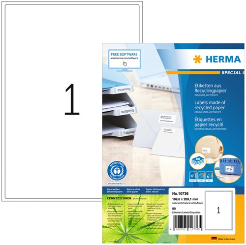 Etiket HERMA recycling 10736 199.6x289.1mm wit 80 stuks
