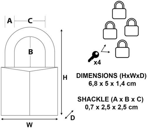 Hangslot MasterLock 4 gelijksluitend messing 50mm 4 stuks-3