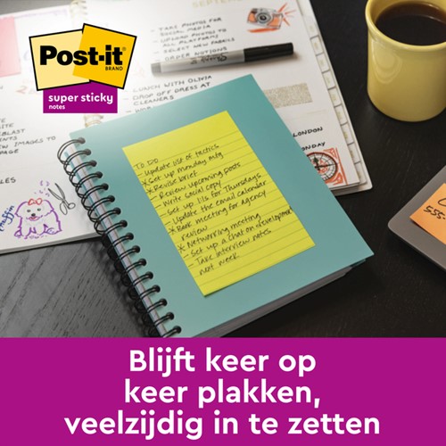 Memoblok 3M Post-it 584 127x203mm Super Sticky lijn assorti kleur 4 stuks-1