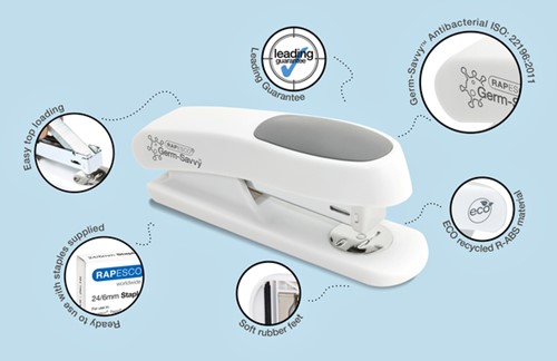 Nietmachine Rapesco Germ-Savvy Less Effort Eco Sting Ray antibacterieel wit-1