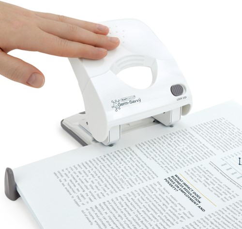 Perforator Rapesco Germ-Savvy Less Effort Eco X5-40ps antibacterieel 2-gaats wit-2