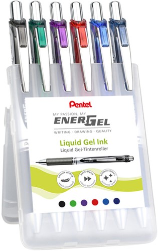 Gelschrijver Pentel BL77 Energel medium assorti 6 stuks-2
