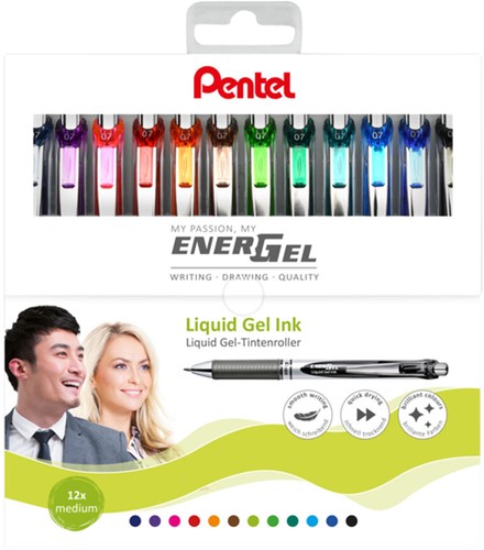 Gelschrijver Pentel BL77 Energel medium assorti 12 stuks