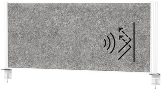 Scheidingswand MAUL akoestiek 120x150 donkergrijs wit frame tafelklem