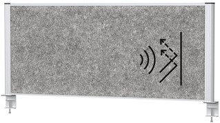Scheidingswand MAUL akoestiek 120x150 donkergrijs alum.frame tafelklem