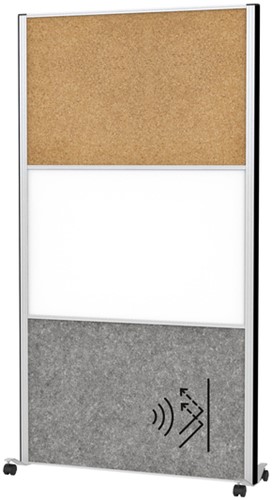 Scheidingswand MAUL akoestiek 100x180 akoest whiteb kurk alum.frame mobiel