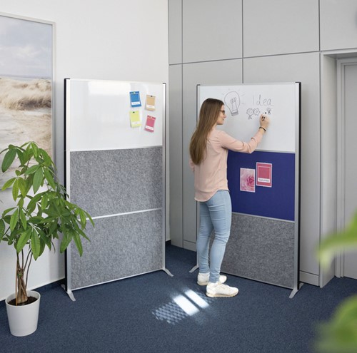 Scheidingswand MAUL akoestiek 100x180 2xdonker- 1xwhiteboard alum.frame op voet-3