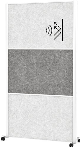 Scheidingswand MAUL akoestiek 100x180 2x licht- 1x donkergrijs wit frame mobiel